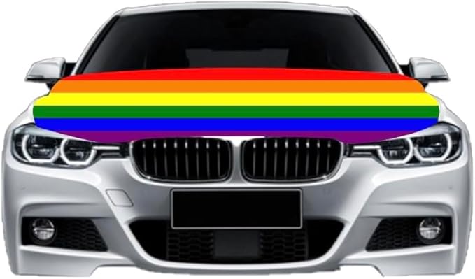 Car Hood Cover Country Flag Hood Cover Durable Weatherproof Universal Fit Car Cover for All Seasons Protection Custom Fit for Cars Trucks SUVs (LGBTQ+ Rainbow)