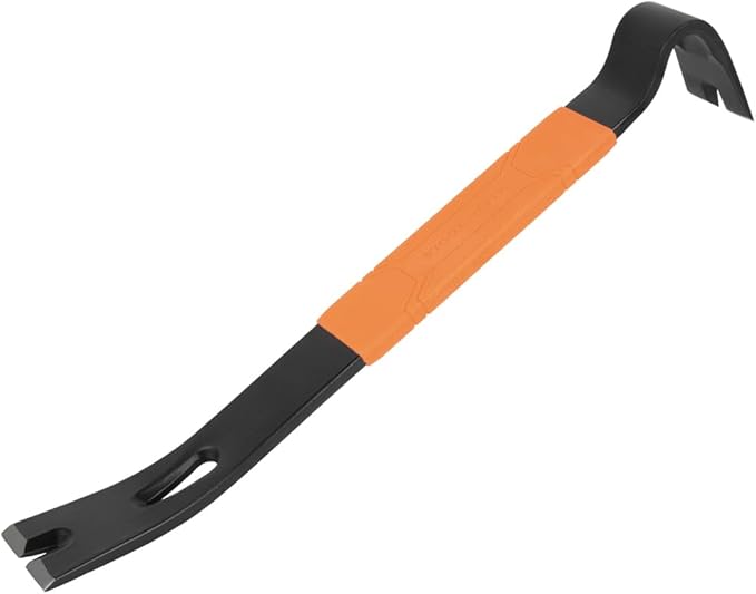 Klein Tools 66094 Pry Bar, Flat Heavy Duty, Crowbar Nail Puller, Forged Carbon Steel, Curved Claw, For Prying, Scraping, Lifting, Pulling, 15-Inch