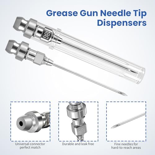 7PCS Grease Gun Needle Tips Accessories Kit Set Mini Needle Dispenser Rubber Joint Nipple Straight Nozzle Coupler Elbow Fittings Adapter Detachable Injector for Narrow Tight Small Confined Spaces