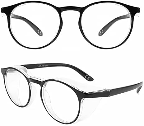 Alsenor Safety Glasses Anti Fog Goggles Protective Eyewear Blue Light Blocking Anti Dust UV Protection Glasses For Men Women (Round-Black)