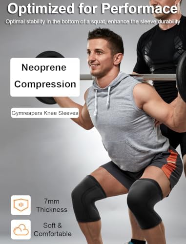 Knee Compression Sleeves for Men Women Weightlifting Knee Sleeves, 7mm Neoprene Knee Brace for Men Women, Thick Compression Brace for Weightlifting Powerlifting Squatting Cross Fit Training (Red Camo, Large)