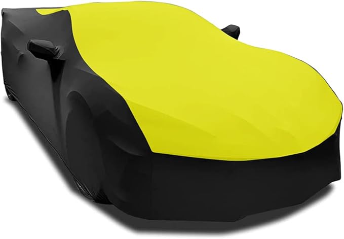 SR1 Performance USA C8 Corvette Indoor Car Cover – Custom Fit Stretch Satin Ultraguard, Soft Paint Protection Against Dust & Scratches for 2020–2026 Stingray, Z51, Z06, E-Ray (Yellow/Black)