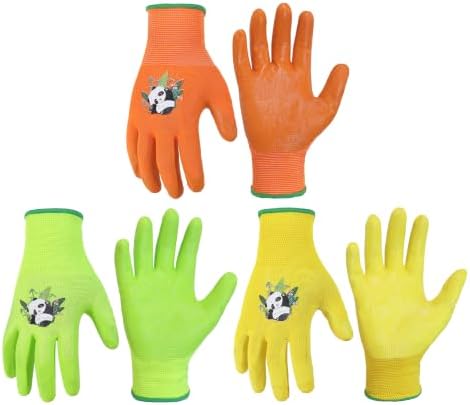 HANDLANDY 3 Pairs Kids Gardening Gloves, Grippy Kids Work Gloves, M