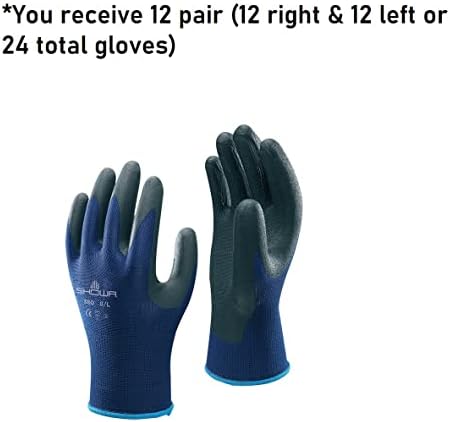 SHOWA 380 Foamed Nitrile Palm Coated General Purpose Work Gloves with Nylon Liner, 13-Gauge, Small (12 Pair)