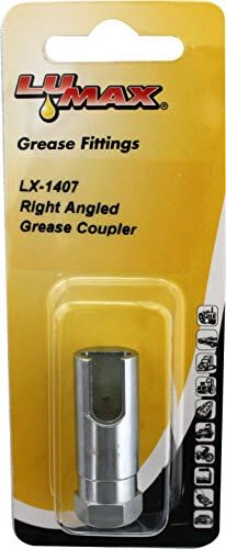 LUMAX LX-1407 Black Right-Angled Grease Coupler. Designed for 90° Access onto Grease Fittings. Slips/Slides onto Grease Fitting from Side. Hardened Precision-Fit Jaws for Long Service Life.
