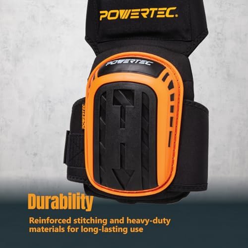 POWERTEC Safety Knee Pads for Men and Women Knee Support with Adjustable Thigh Straps Heavy Duty Shell Soft Foam and Extra Thick Gel Cushion for Work, Construction, Flooring, Roofing (71880)