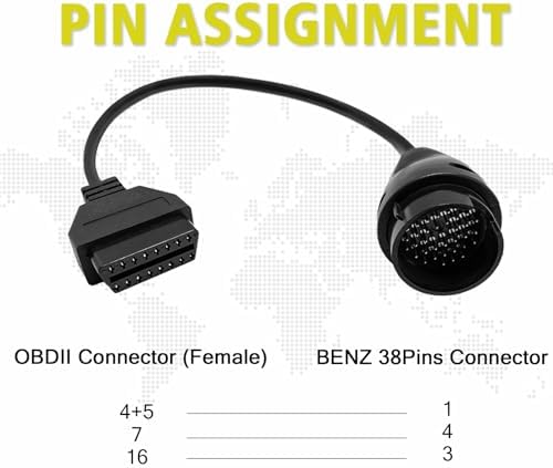 OBDII Adapter Cable for Benz 38 Pin to 16Pin OBD Diagnostic Adapter