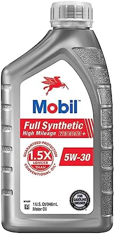 Mobil Full Synthetic High Mileage Motor Oil 5W-30, 1 Quart (Pack of 6)