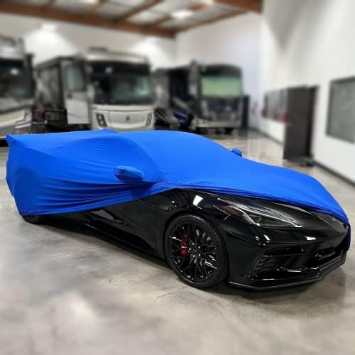 SR1 Performance USA Ultraguard Corvette Car Cover Custom Fit for C8 Corvette (2020-2026) – Indoor Stretch Satin Dust Protection, Soft Breathable Snug Fit (Blue)