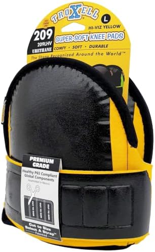 TROXELL USA Super-Soft Large Hi-Viz Yellow Knee Pads - Comfortable, Adjustable, Washable Kneepads