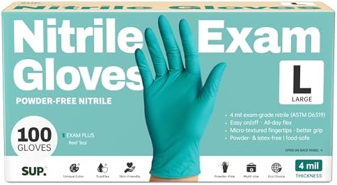 SUP Exam Plus® Nitrile Gloves, Powder-Free Disposable, Teal 100 Count