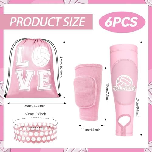 6 Pcs Volleyball Knee Pad and Arm Sleeve Volleyball Accessories Kit Youth Volleyball Knee Pads Volleyball Arm Sleeves Protection Volleyball Headband Drawstring Bag for Women Men Adult