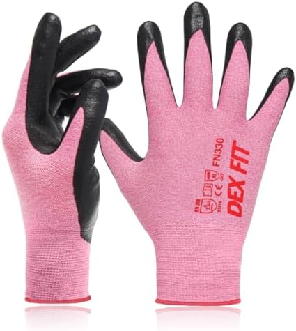 DEX FIT Nitrile Work Gloves FN330, 3D Comfort Fit, Touchscreen Grip Gloves for Warehouse, Construction, Package Handling, Delivery & General Work, Men & Women, Pink, XXL, 3 Pairs