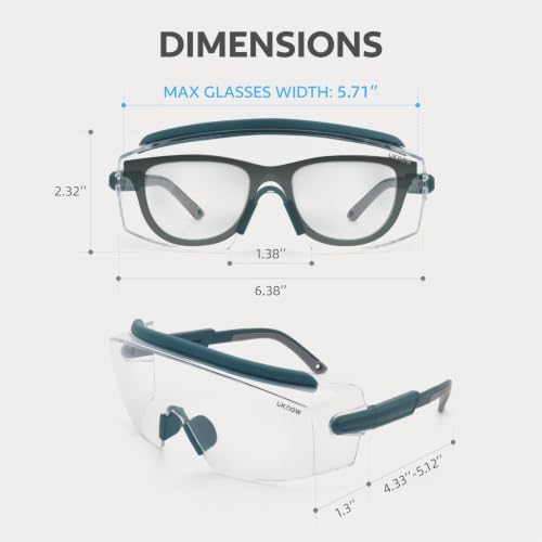 UKNOW Safety Goggles Over Glasses, Anti Fog Safety Glasses with Clear Wraparound Lens, ANSI Z87.1 Protective Eyewear