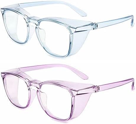 Alsenor Safety Glasses Anti Fog Goggles Protective Eyewear Blue Light Blocking Anti Dust UV Protection Glasses For Men Women (2 Pack (Sky-Blue + Lilac))
