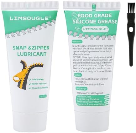 Zipper Lubricant for Plastic & Metal - Non-Staining Lube Silicone Grease for Zippers on Clothing, Wetsuits, Boat Covers, Dresses & More, Marine-Grade with Applicator Brush, 2.1 oz