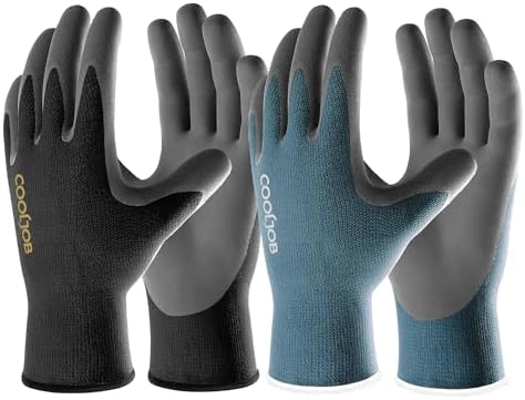 COOLJOB 2 Pairs Gardening Gloves for Men, Breathable Rubber Coated, Large