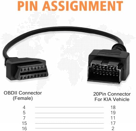 OBD1 to OBD2 Cable for KIA 20Pin to 16 Pin OBD2 Diagnostic Adapter