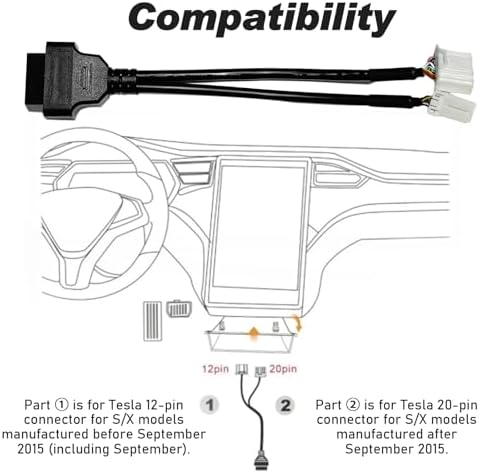 OBD2 Adapter for Tesla Model X/S/Y/3,12 Pin 20 Pin to 16Pin Cable