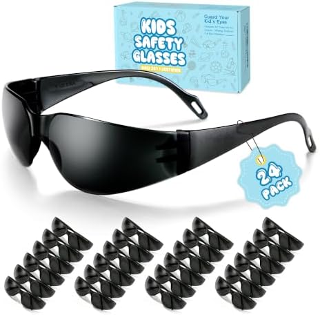 24 Pack Kids Safety Glasses, ANSI Z87.1 Impact Resistant Safety Goggles for Boys Girls, Tinted Lens with UV Protection, Child Protective Eyewear for School Science Lab, Nerf Party & DIY