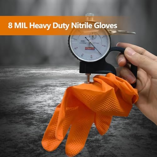 PROMEDIX P Heavy Duty Nitrile Disposable Gloves,8-mil Orange,Raised Diamond Texture Work Gloves，Industrial Work gloves
