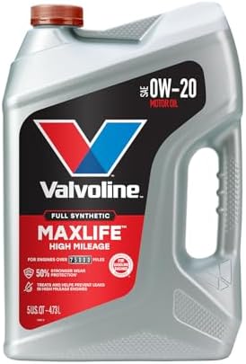 Valvoline™ Full Synthetic High Mileage with MaxLife™ Technology SAE 0W-20 Motor Oil 5 QT, (Model: 852399)