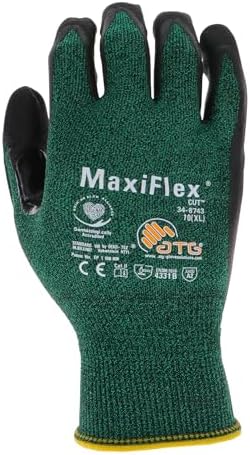 ATG 34-8743/M Maxiflex Cut, Green Engineered Yarn Shell, Blk Nitrile Microfoam Grip, (Pack of 3)