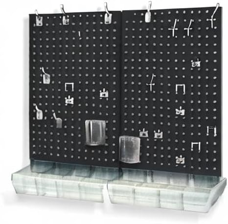 Azar Displays 900945-BLK The DIY Multi-purpose 70-piece Pegboard Wall Organizer Kit with Two Panels and Accessory Assortment, Panel Sizes: 13.5” W x 22” H each, Black