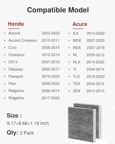 Puroma 2 Cabin Air Filter Activated Carbon for CP134 CF10134 Honda Acura
