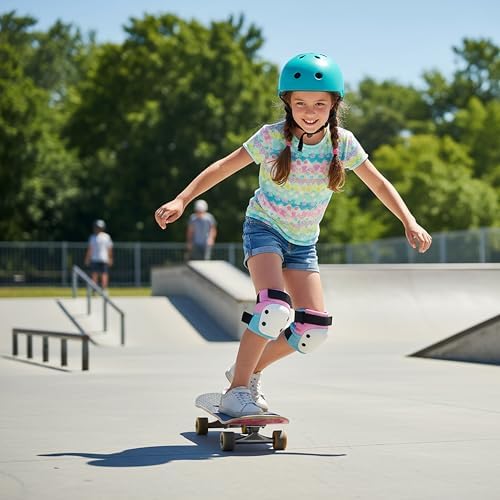 Skateboarding Kids Knee Pads and Elbow Pads Set for Girls 8-12 Years Old
