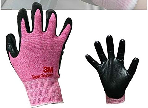 Lightweight Nitrile Work Gloves Supegrip200, 3D Comfort Stretch Fit, Durable Power Grip Foam Coated, Smart Touch, Thin Machine Washable, 5 Pairs Pack (Small, Pink)