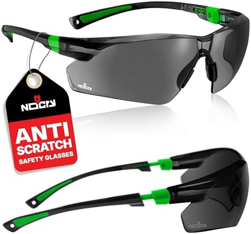 NoCry Safety Glasses with Clear Anti Fog Scratch Resistant Wrap-Around Lenses and No-Slip Grips, UV Protection. Adjustable (Black & Green Tinted 10-pack)