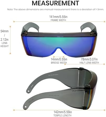 Calabria 3000 Fitover Safety Glasses with Uni-Lens – [Green Mirror] Wrap Around Eye Protection | Anti-Fog Scratch Resistant | Protective Eyewear