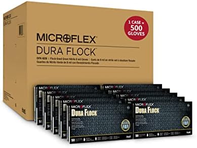 Ansell MICROFLEX Dura Flock DFK-608 Nitrile Gloves, Size 2XL, Case of 500