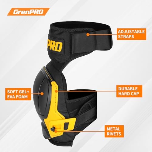 GRENPRO Heavy Duty Knee Pads for Men, Gel Foam, TPR Shell, Construction