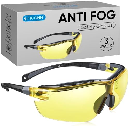 TICONN Anti-Fog Safety Glasses for Men & Women, ANSI Z87.1 Eye Goggles