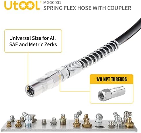 UTOOL 18 Inch Resin Spring Flex Hose, 1 Normal Coupler, 1/8 NPT Threads
