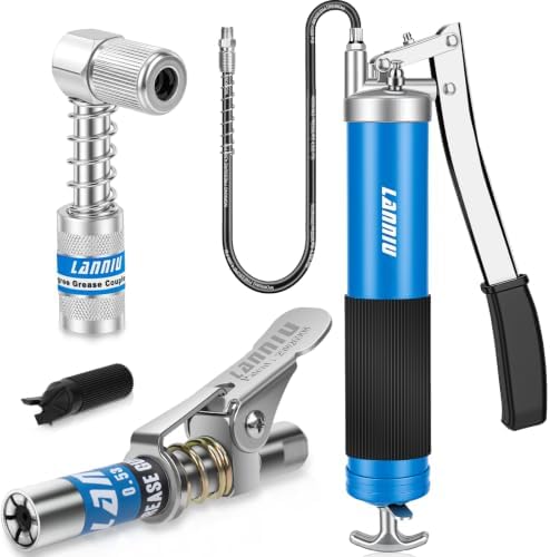 Lever Grease Gun Kit: 0.53" Coupler, 90° Adapter & 18" Flex Hose