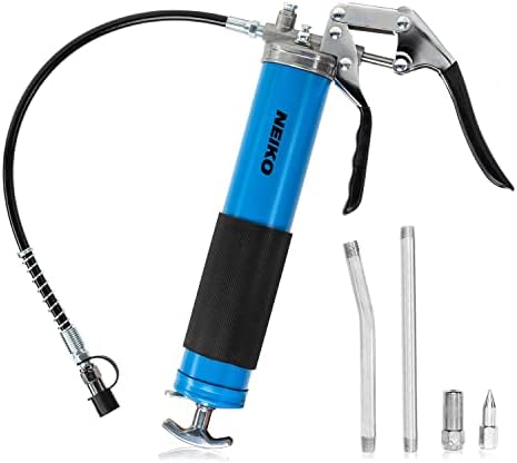 Neiko 12011A Grease Gun, Heavy Duty Pistol Grip Greaser, 6000 PSI, Grease Gun Hose 18 inch, Grease Gun with Zerk Fitting, 6” Straight Extension & 5.5” Bend Ext, Grease Not Included.
