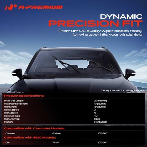 A-Premium 24"+17"+13" Windshield Wiper Blades with Wear Indicator & Towel