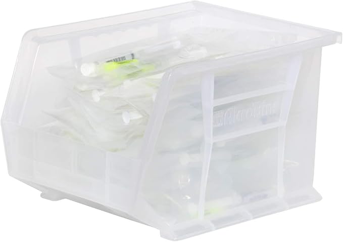 Akro-Mils 30239 AkroBins Plastic Storage Bins, Space-Saving Stackable Bins for Garage, Pantry, Craft Organization, 11-" x 8-" x 7-", Clear, 6-Pack