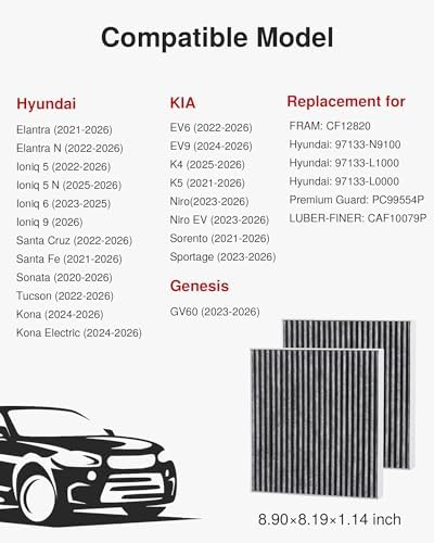 Puroma 2 Cabin Air Filter Activated Carbon for CF12820 Hyundai KIA Genesis