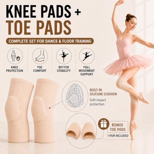 Dance Knee Pads for Women, Gel Knee Sleeves with Ballet Toe Pads
