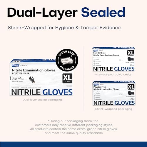Supmedic Soft Max Disposable Nitrile Exam Gloves, Powder-Free Black, 100 Ct