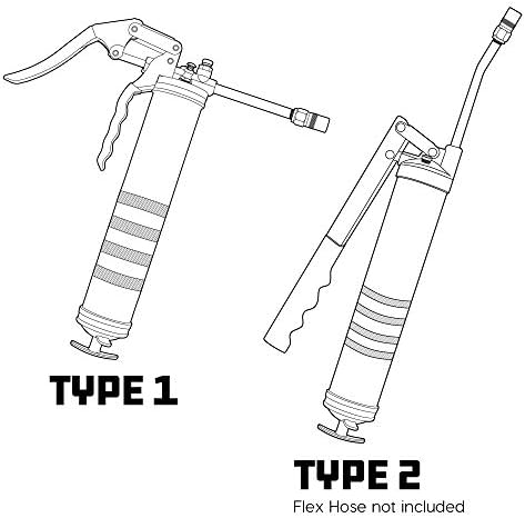 Powerbuilt Mini Pistol Grip Grease Gun with 6 Inch Extension Pipe Attaches at 0 or 90 Degrees, Push Button Air Bleeder Valve; Uses Standard 3 Ounce Cartridges - 648755