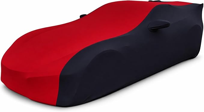 SR1 Performance USA Ultraguard Stretch Satin Indoor Car Cover for C7 Corvette (2014-2019) – Sport Series Custom Fit, Soft Dust Protection, Scratch-Free, Breathable Garage Cover (Dark Red/Black)