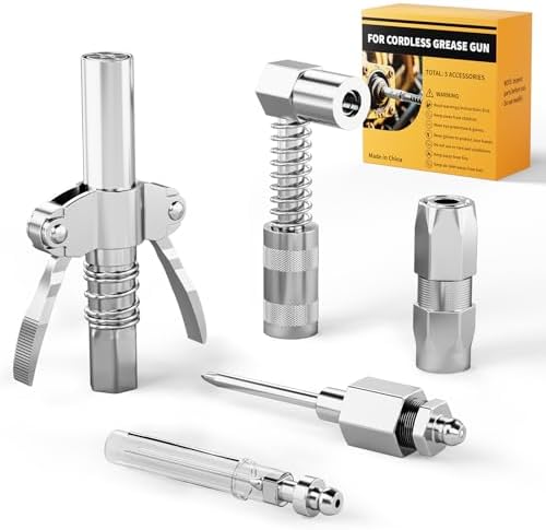 DIYtoolifz Grease Gun Accessory Kit, Includes Quick-Release Coupler, 90 Degree Grease Gun Coupler Adapter, 1/8" NPT Grease Gun Coupler, 2 Grease Needle Tips for Cars, Trucks, Machinery & DIY Projects