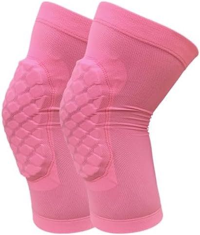 Basketball Knee Pads for Kids Volleyball Knee Pads, Honeycomb Basketball Sleeves Baseball Sleeves Youth Boys & Girls, Knee Savers for Catchers Youth Wrestling Soccer Football Volleyball Roller Skating (Pink, Large)