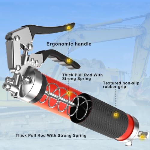 8000 PSI Grease Gun Kit: Heavy Duty Pistol Grip Grease Gun with 14oz Capacity, Quick-Release Coupler, 90°Adapter, Rigid Pipe, Flexible Hose for Automotive, Industrial, Agricultural