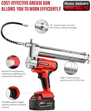 Grease Gun Cordless 10000 PSI for M18 Max Milwaukee 12in Spring Hose